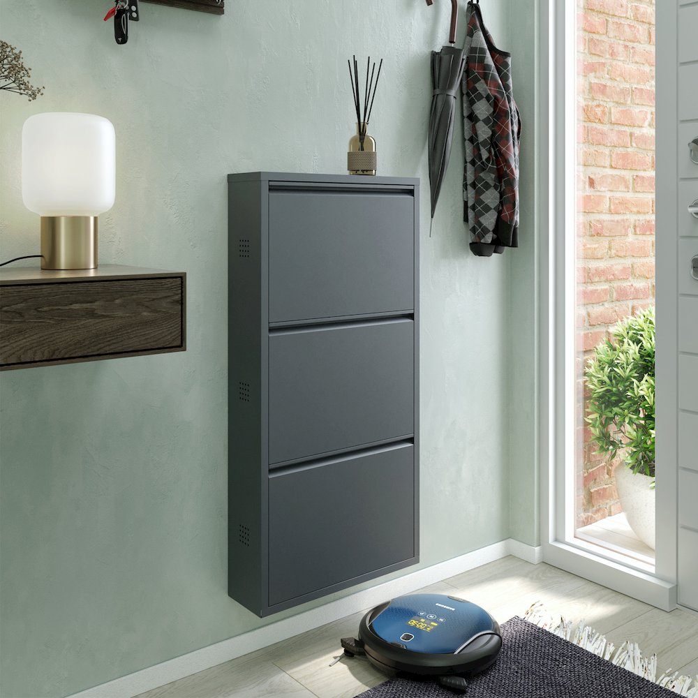 Antibacterial 3 Tier metal shoe cabinet side holes. Picture 2