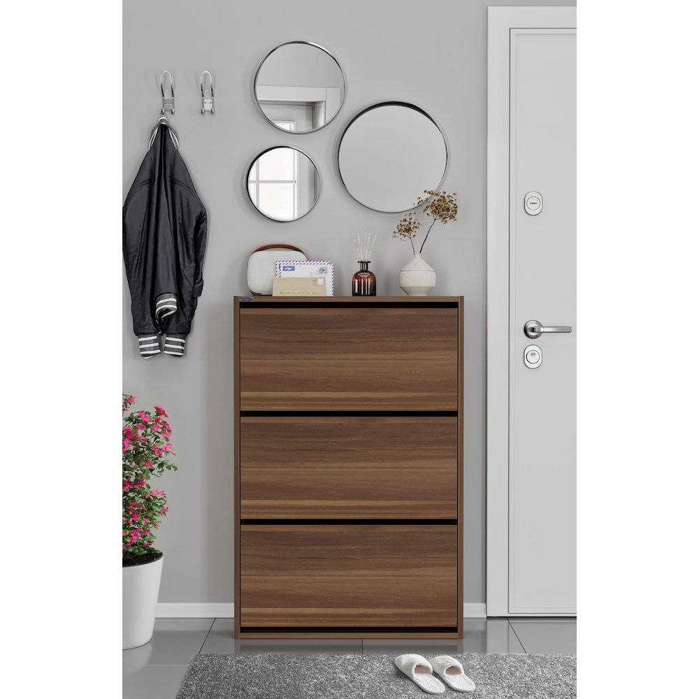 3-Tier Wooden Shoe Cabinet in Walnut. Picture 15