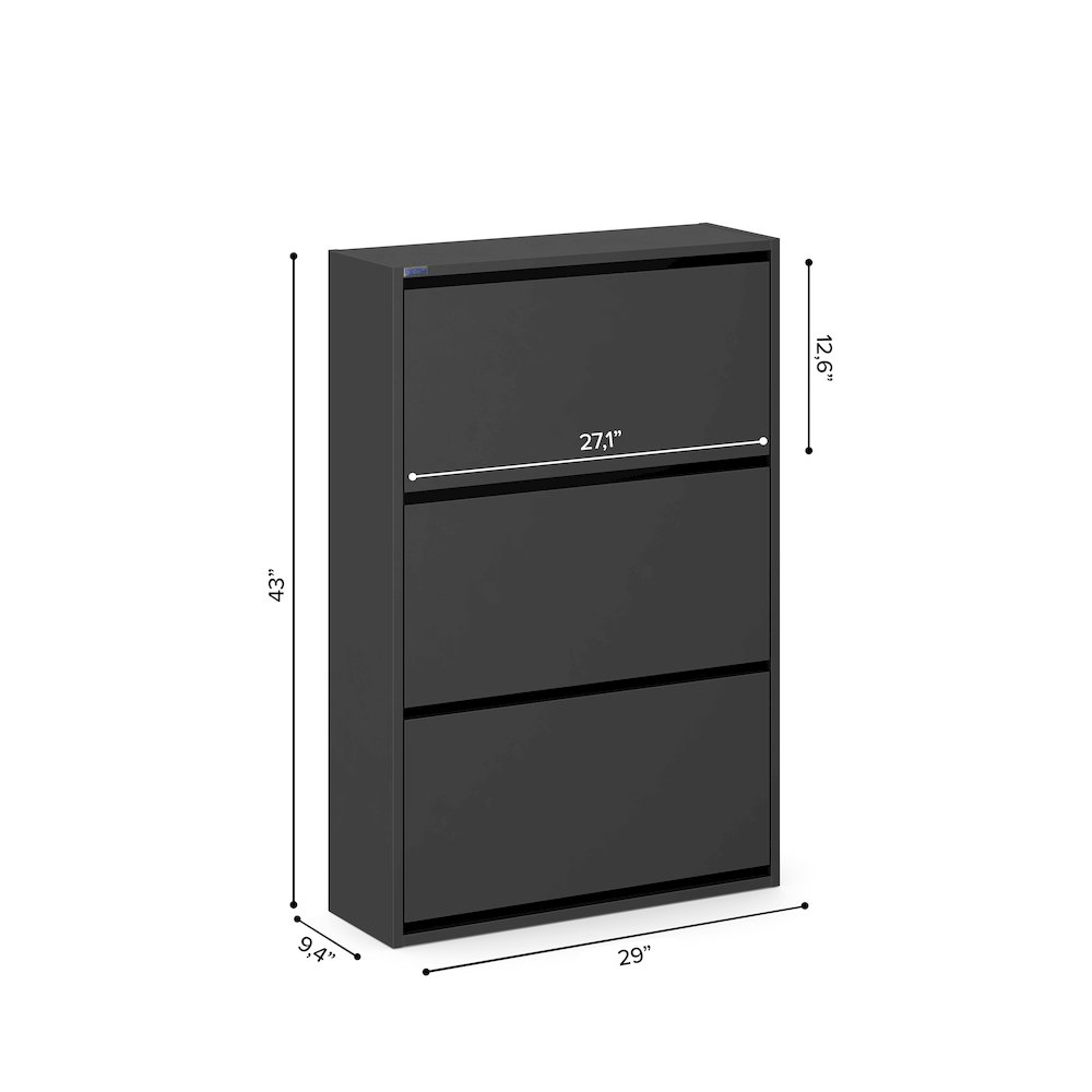 3-Tier Wooden Shoe Cabinet in Black. Picture 9