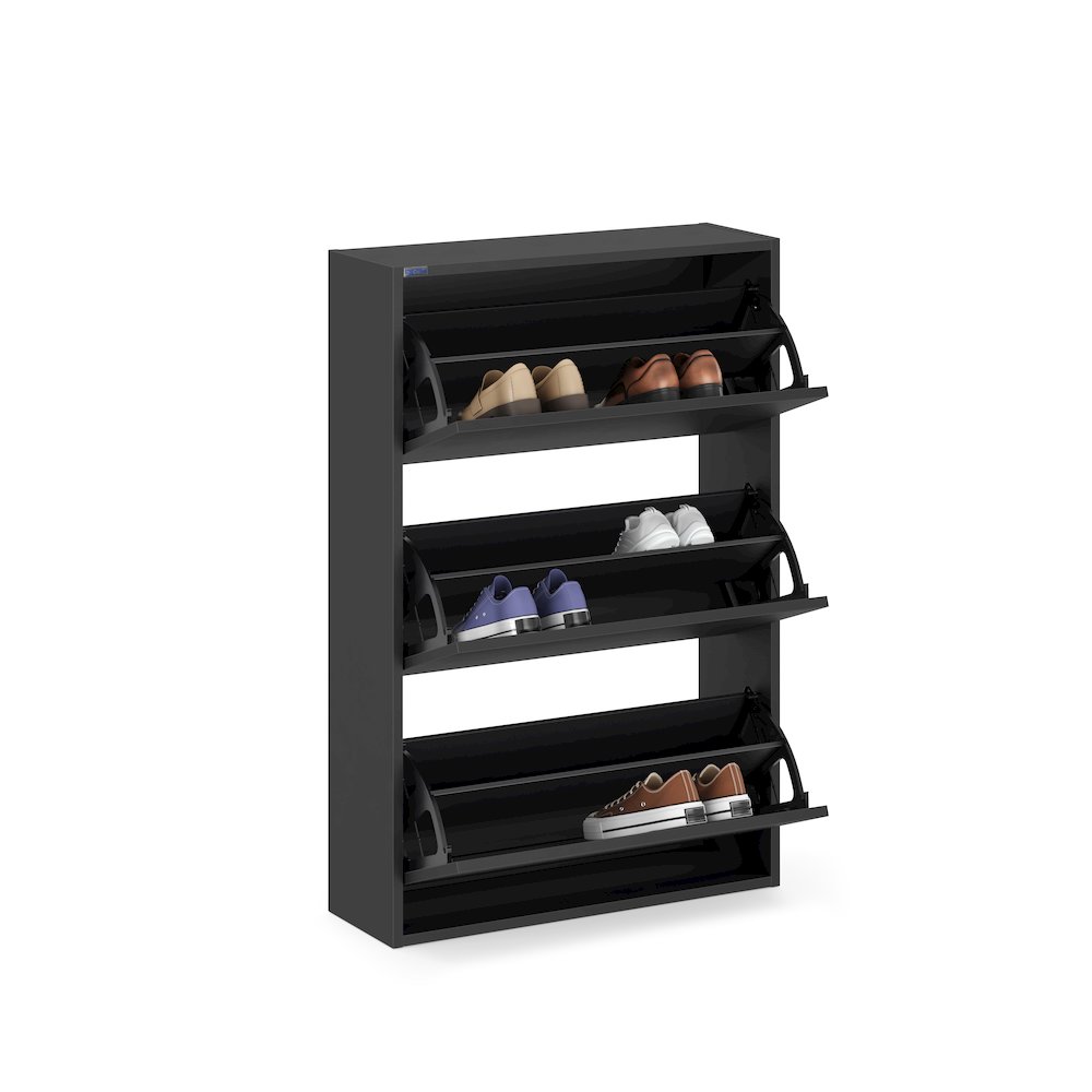 3-Tier Wooden Shoe Cabinet in Black. Picture 7
