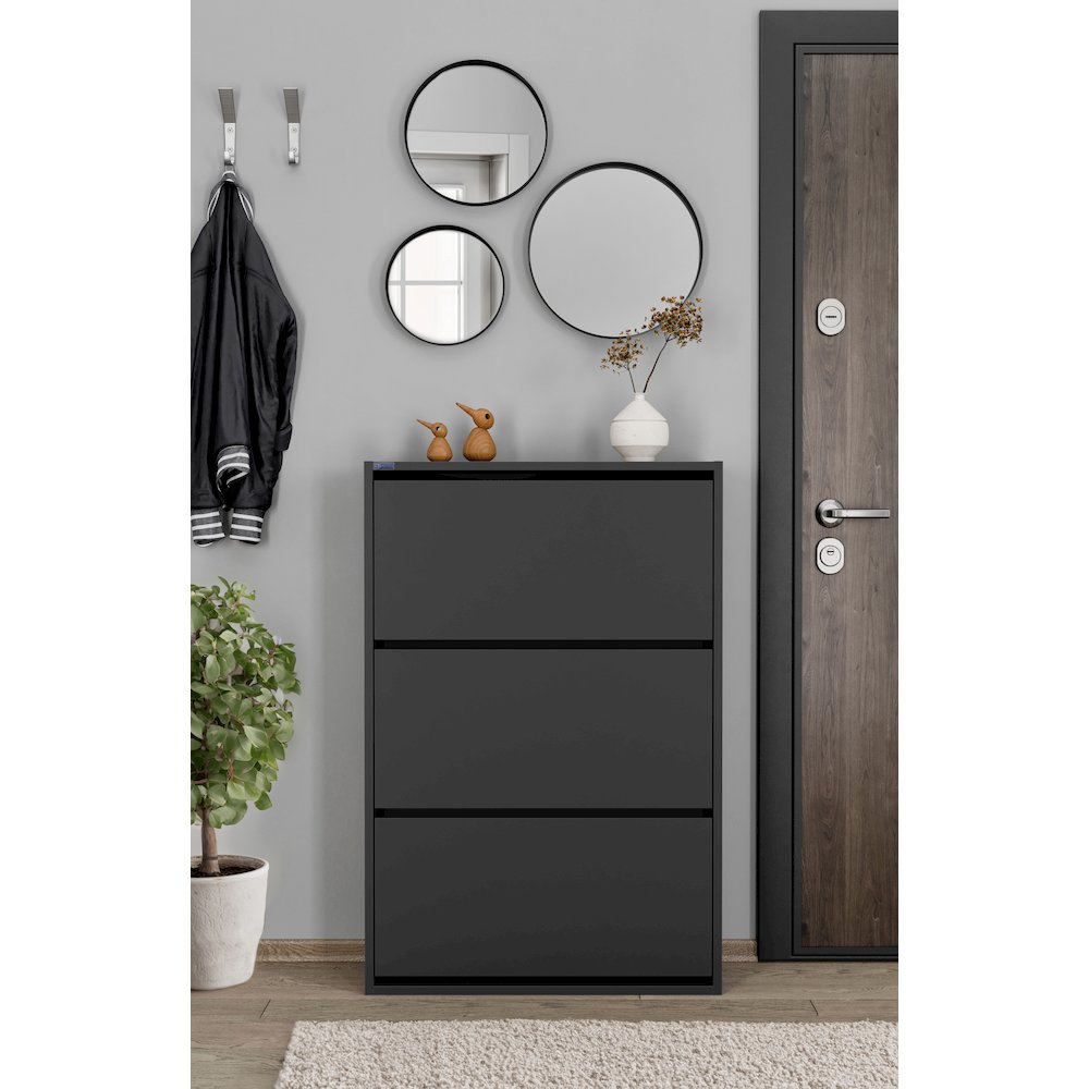 3-Tier Wooden Shoe Cabinet in Black. Picture 14