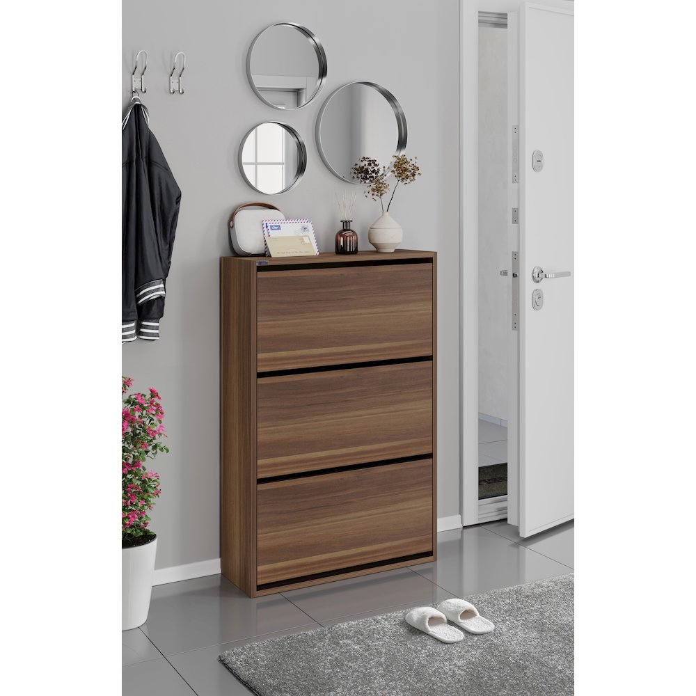 3-Tier Wooden Shoe Cabinet in Walnut. Picture 13