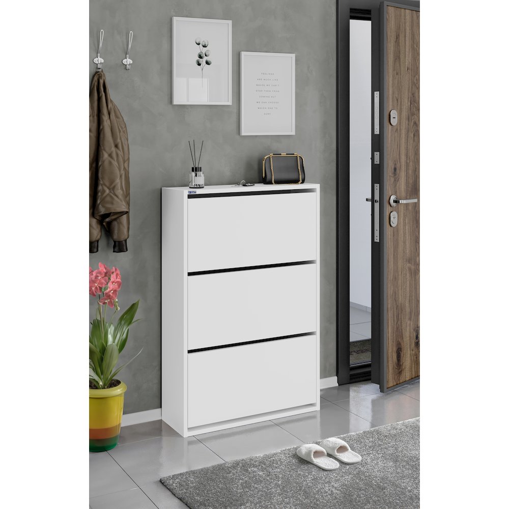 3-Tier Wooden Shoe Cabinet in White. Picture 13