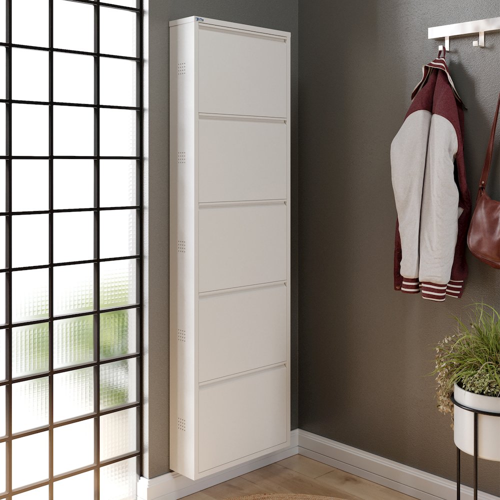 Antibacterial 5 Tier metal shoe cabinet side holes. Picture 2