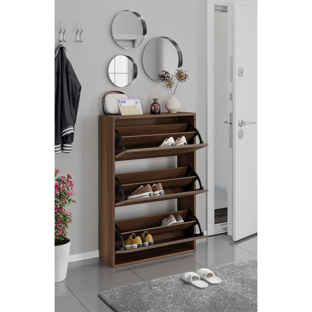3-Tier Wooden Shoe Cabinet in Walnut. Picture 14