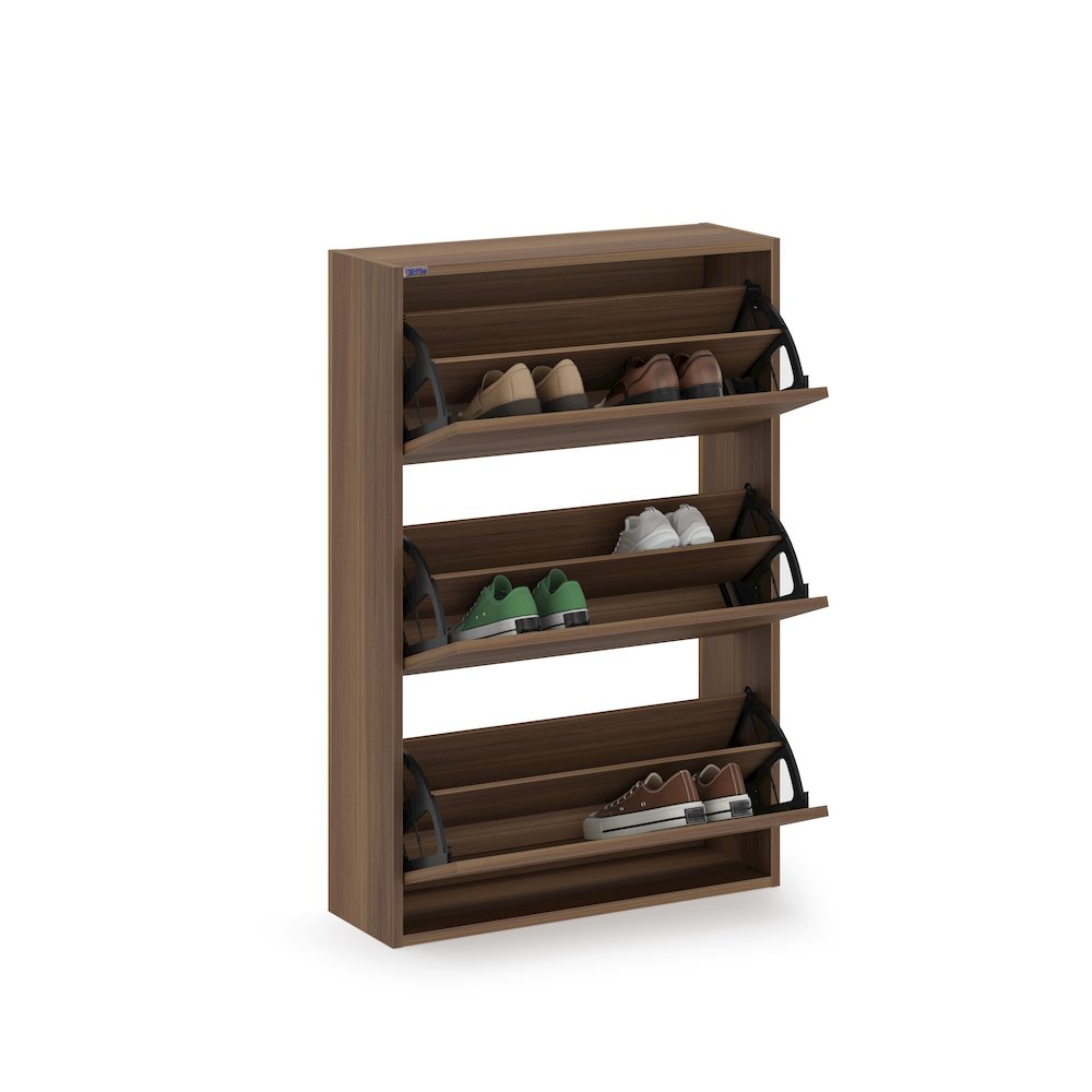 3-Tier Wooden Shoe Cabinet in Walnut. Picture 8