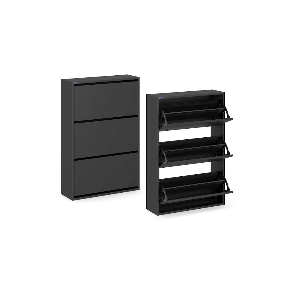 3-Tier Wooden Shoe Cabinet in Black. Picture 8