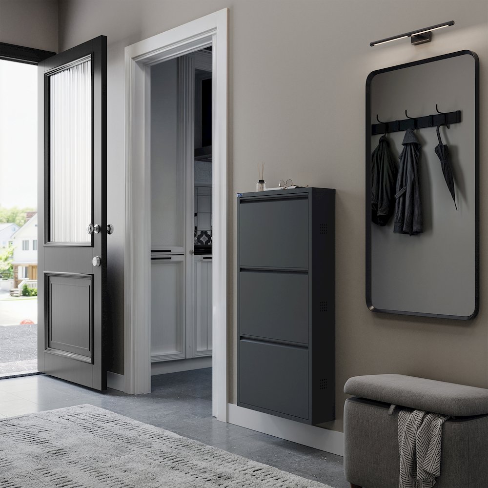 Antibacterial 3 Tier metal shoe cabinet side holes. Picture 3