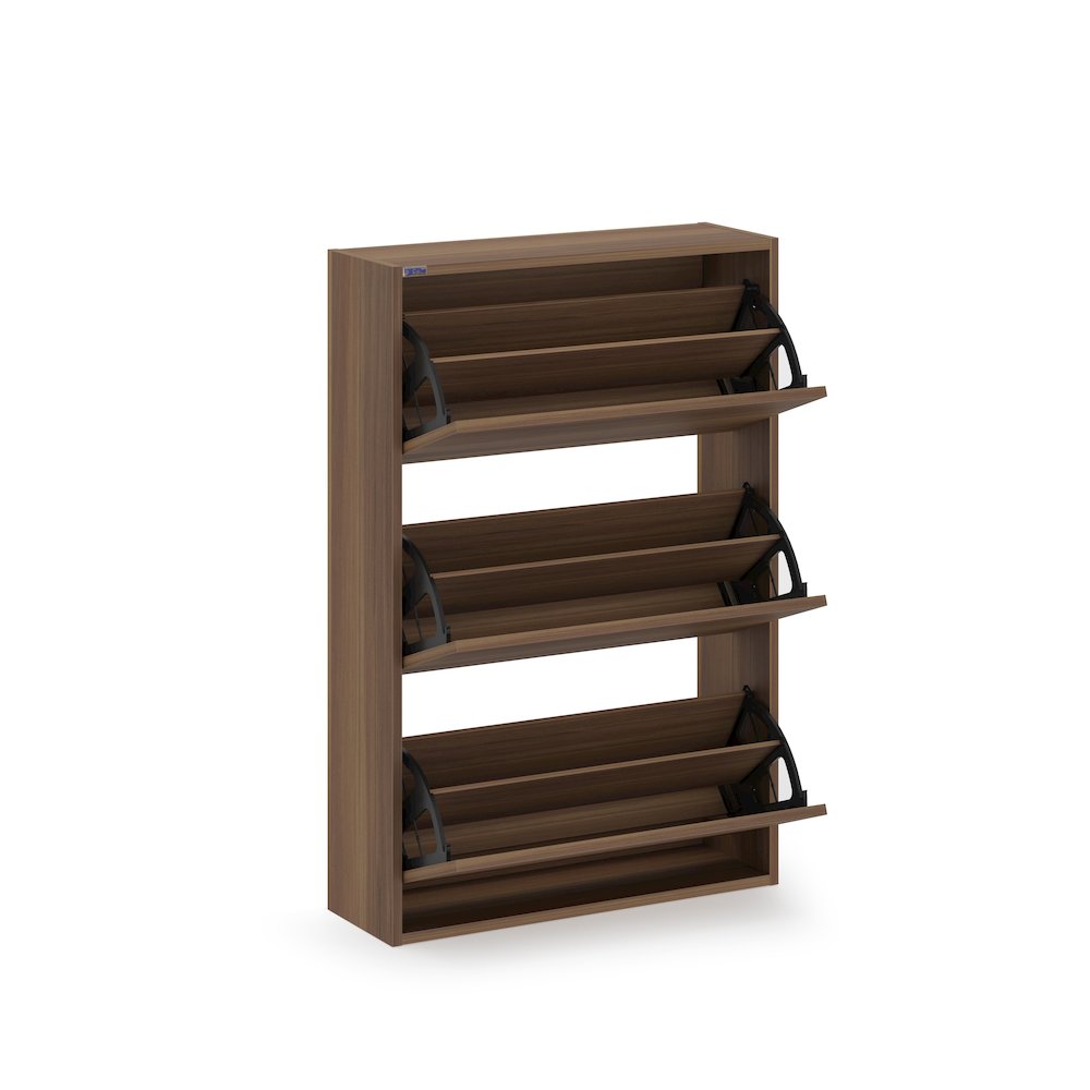 3-Tier Wooden Shoe Cabinet in Walnut. Picture 2