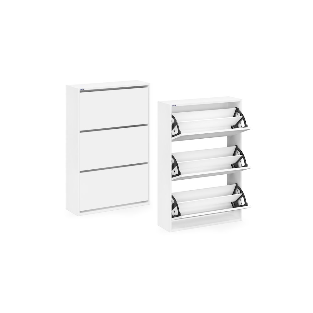 3-Tier Wooden Shoe Cabinet in White. Picture 9