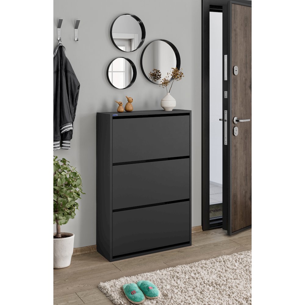 3-Tier Wooden Shoe Cabinet in Black. Picture 12
