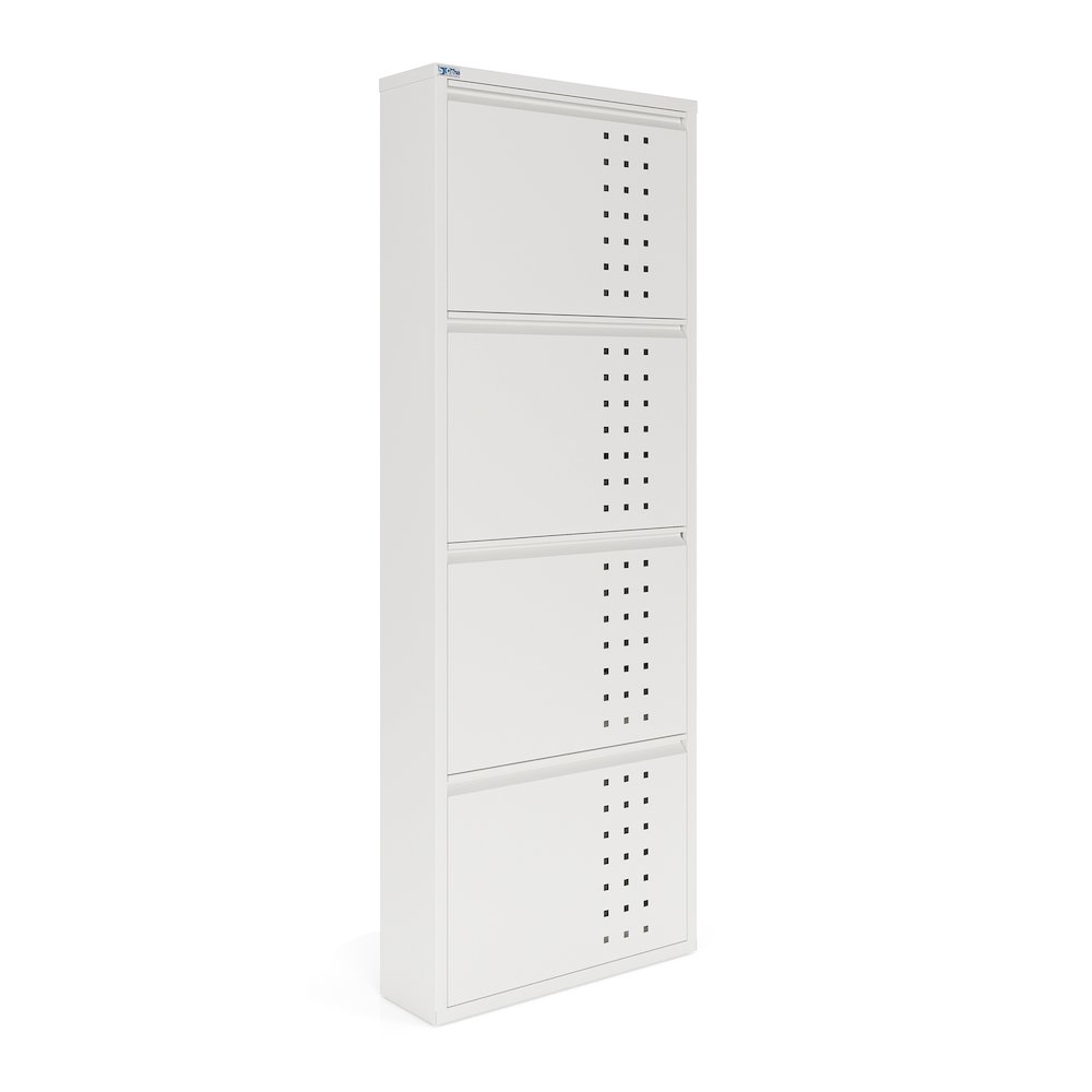 Antibacterial 4 Tier metal shoe cabinet front holes. Picture 1