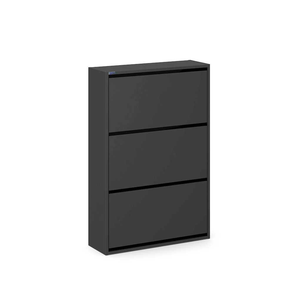 3-Tier Wooden Shoe Cabinet in Black. Picture 1