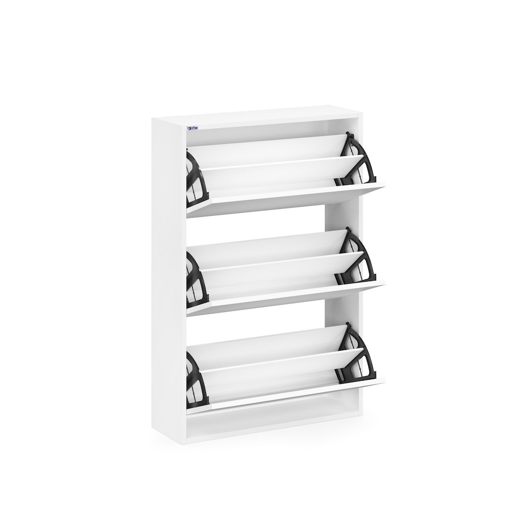3-Tier Wooden Shoe Cabinet in White. Picture 2