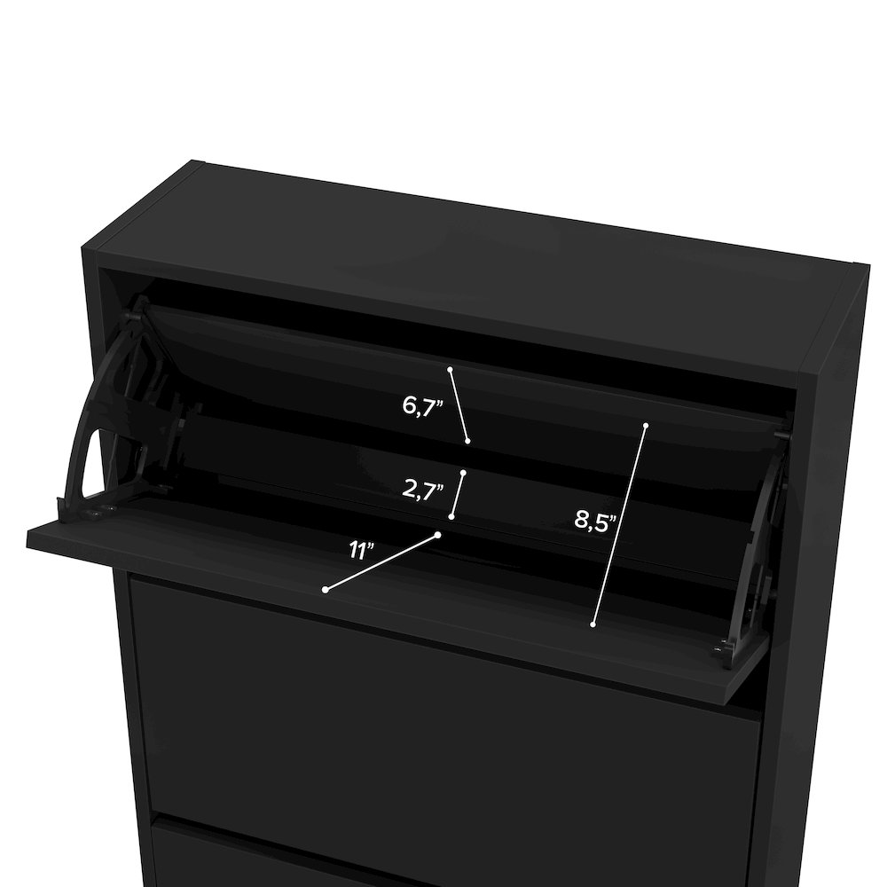 3-Tier Wooden Shoe Cabinet in Black. Picture 10