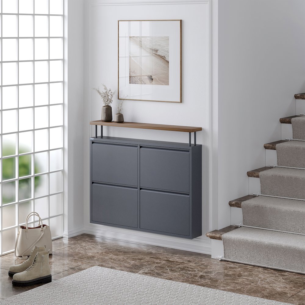 Antibacterial 4 Tier metal shoe cabinet with shelf. Picture 2