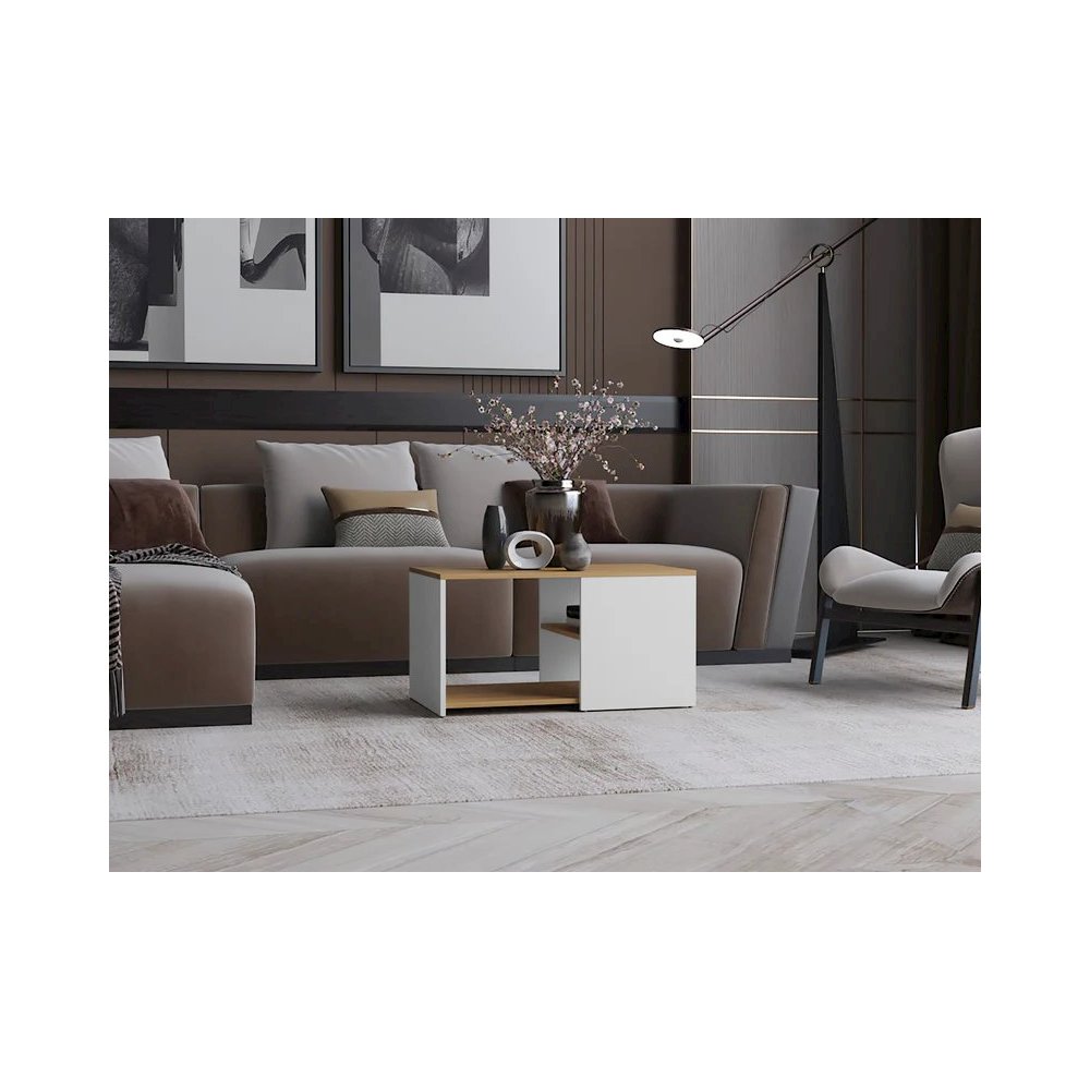 Faison Coffee Table, 2 Shelves, White / Natural Oak. Picture 6