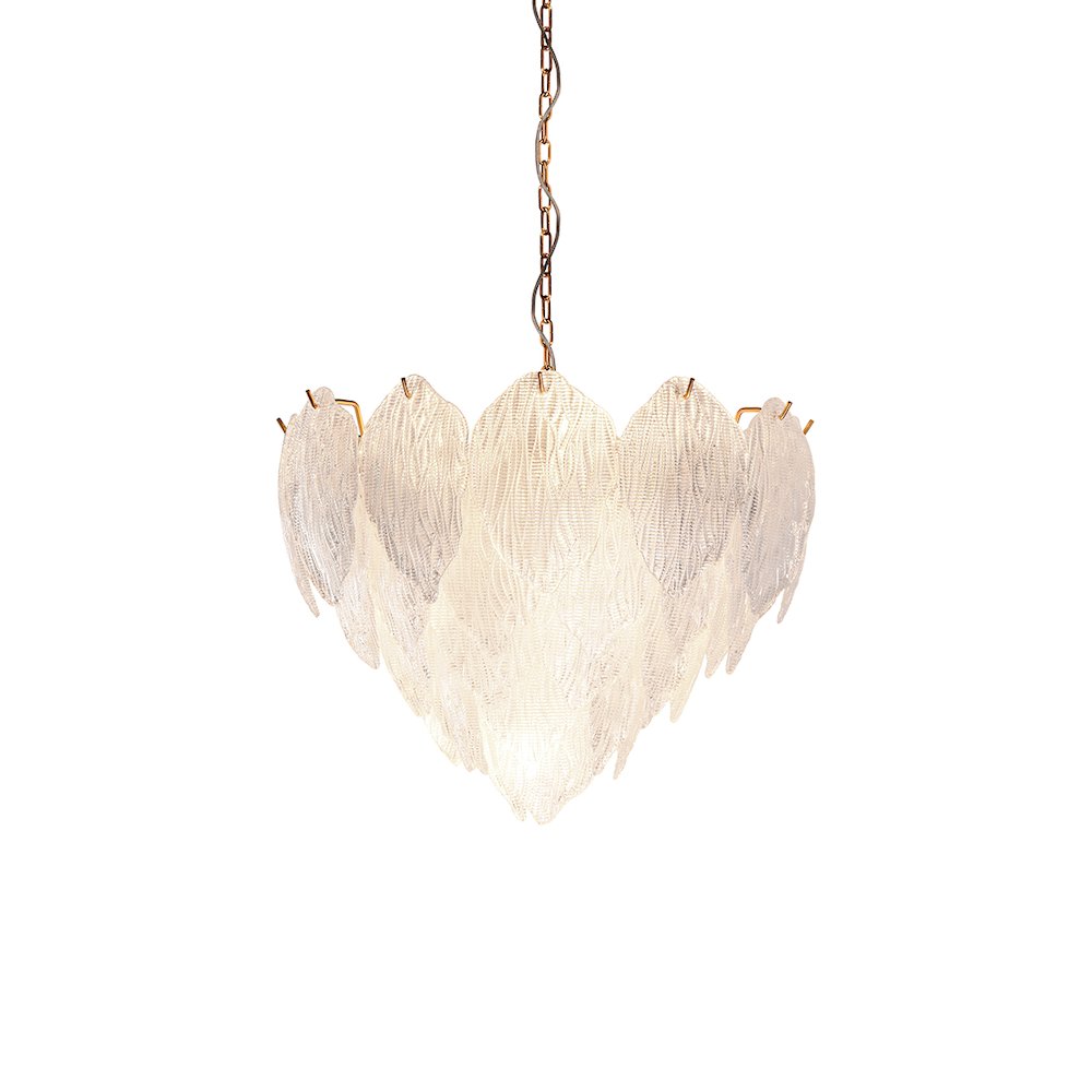 Acanthus Textured Glass Updated Modern Distressed Gold Small Chandelier. Picture 1