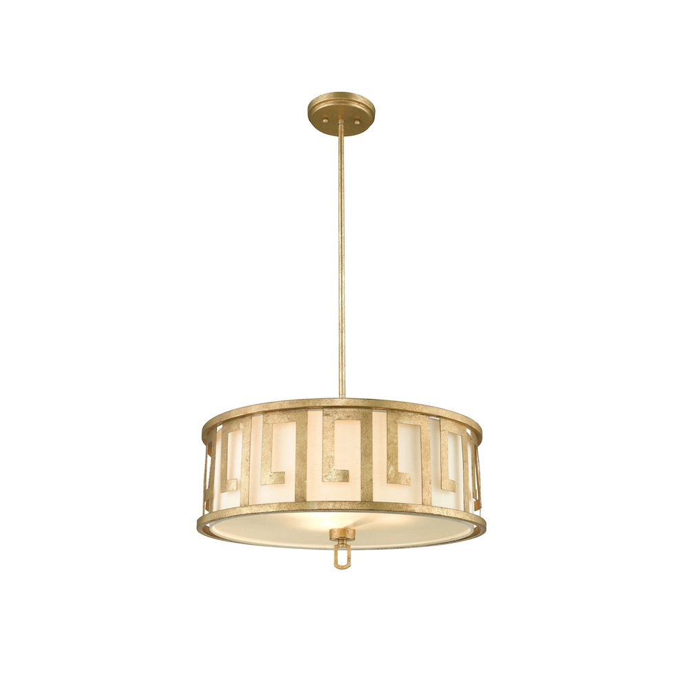 Lemuria 3 Light Duo-Mount Large Pendant - Distressed Gold, Ivory Shade. Picture 1