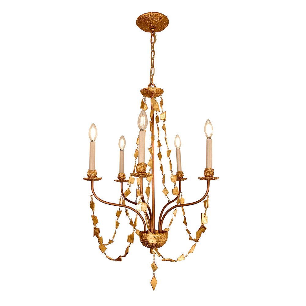 Mosaic 5 Light mini chandelier in Antique Gold. Picture 1