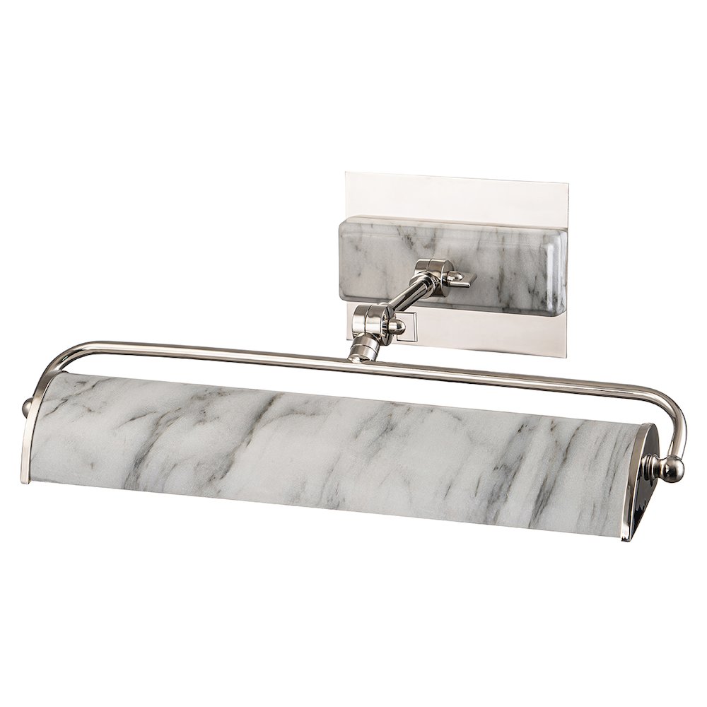 Winchfield Medium Picture Light in Polished Nickel and White Marble. Picture 1