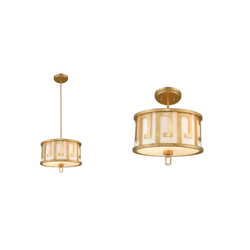 Lemuria 2 Light Medium Pendant - Distressed Gold, Ivory Shade. Picture 1