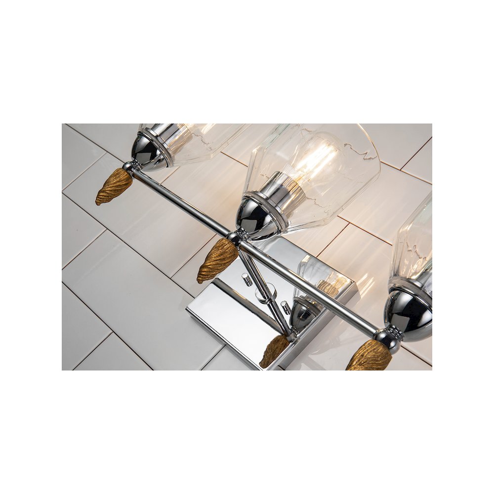 Felice 3 Light Vanity Light In Polished Chrome With Gold Accents. Picture 3