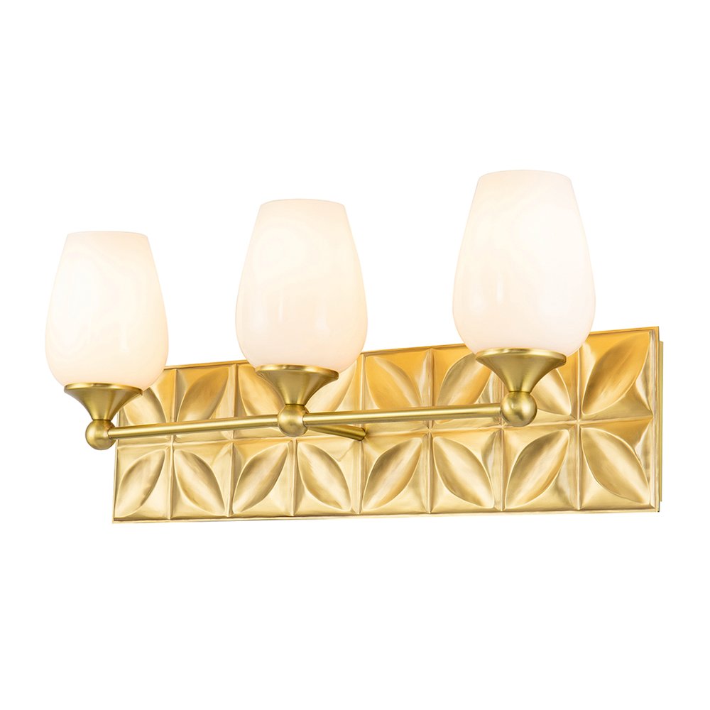 Epsilon Modern 3 Light Bath Vanity in Aged Gold Brass. Picture 1