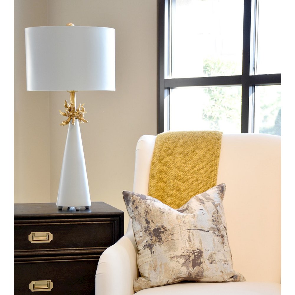 Neo Light Blue Grey Buffet Table Lamp with Distressed Gold accents. Picture 2