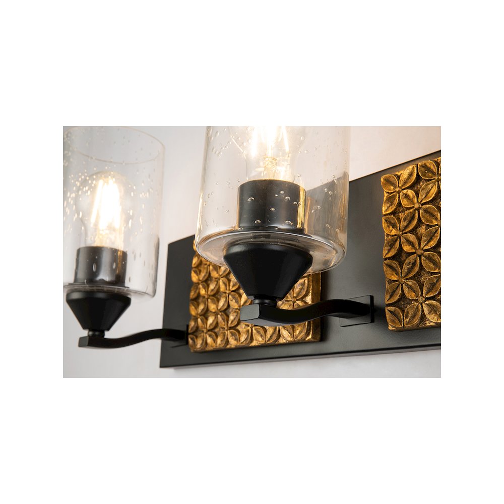 Arcadia 3 Light Bath Bar in Matte Black and Gold. Picture 4