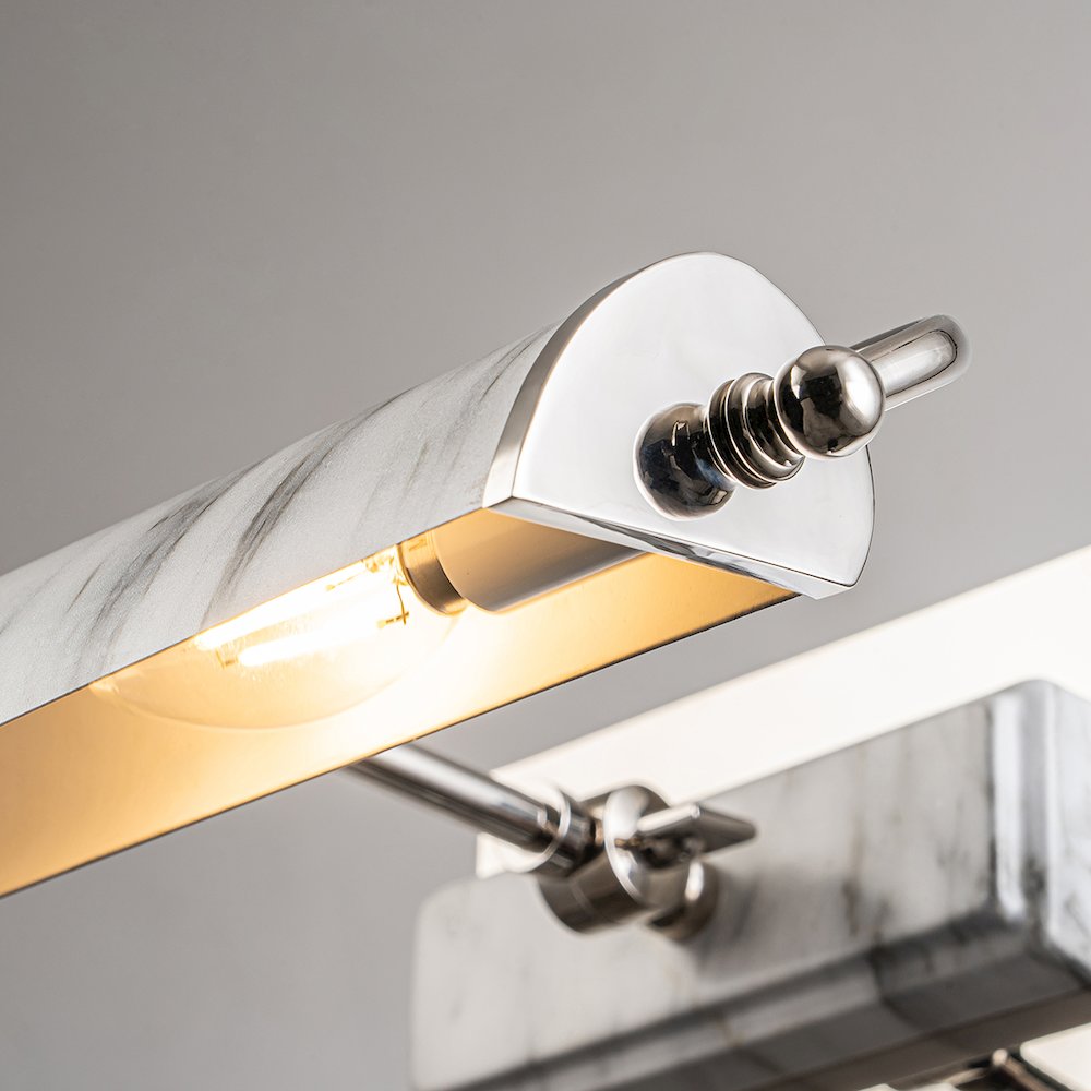 Winchfield Medium Picture Light in Polished Nickel and White Marble. Picture 4