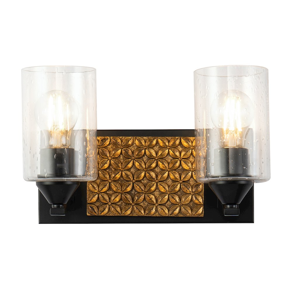 Arcadia 2 Light Bath Vanity in Matte Black and Gold. Picture 1