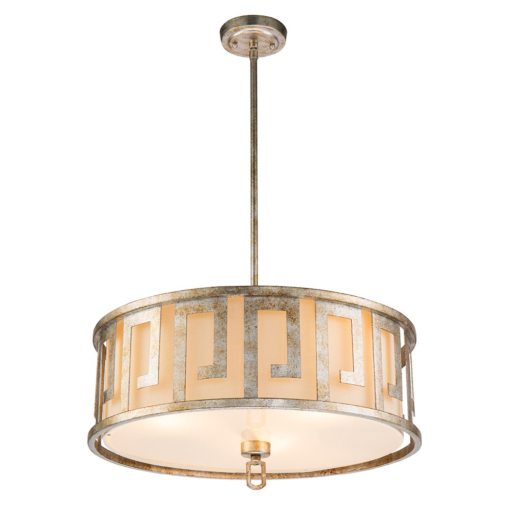 Lemuria 3 Light Duo-Mount Large Pendant - Antique Silver Ivory Shade. Picture 1