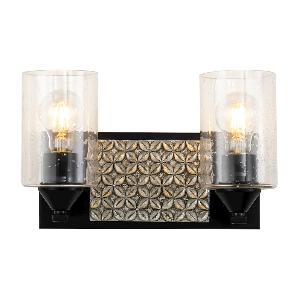 Arcadia 2 Light Bath Vanity in Matte Black and Silver. Picture 1