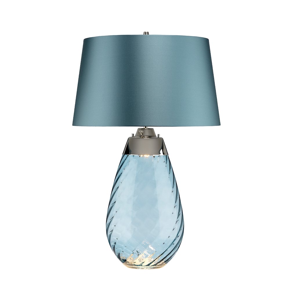 Large Lena Table Lamp in Blue with Blue Satin Shade. Picture 1