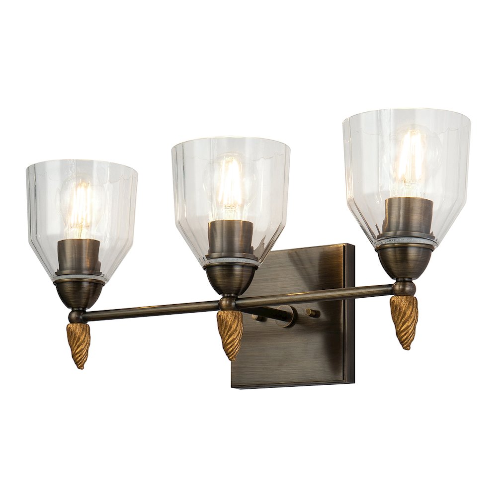 Felice 3 Light Vanity Light In Dark Bronze With Gold Accents. Picture 1