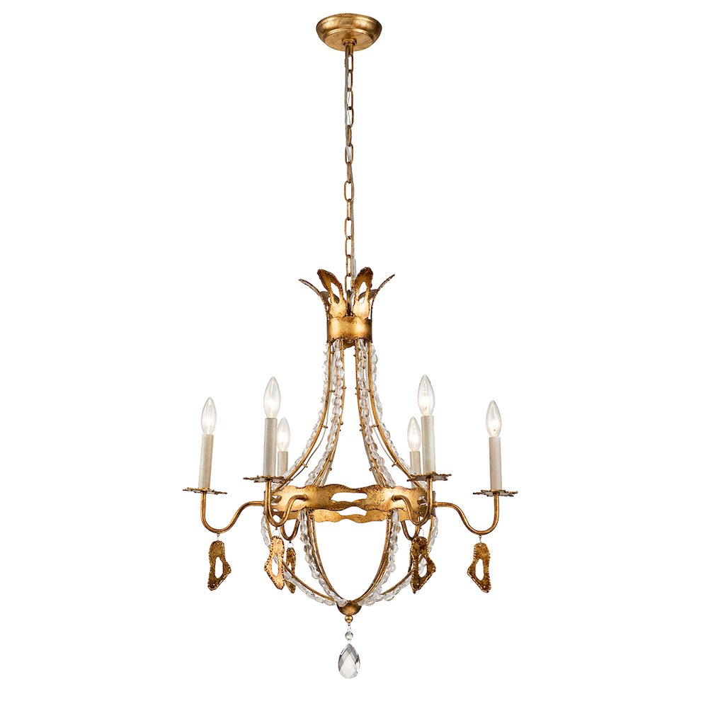 Monteleone 6 Light Chandelier in Antique Gold. Picture 1