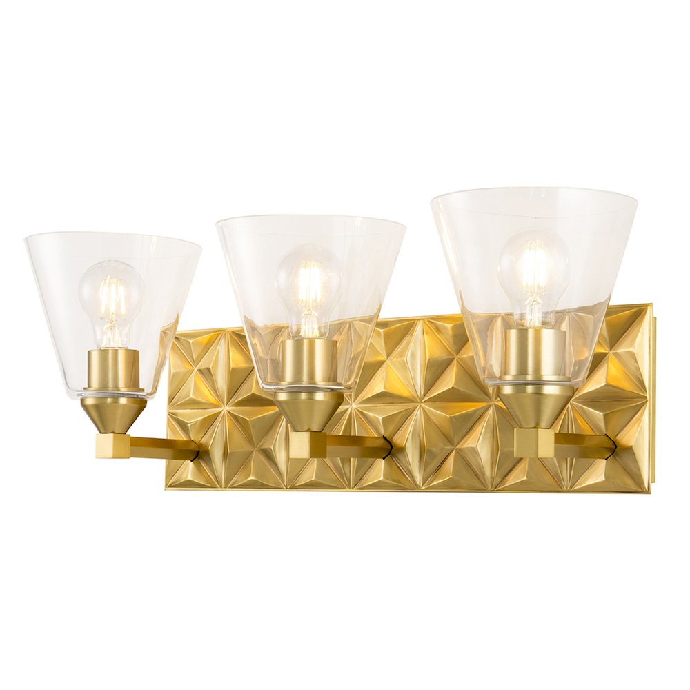 Alpha 3 Light Vanity With Glass in Aged Gold Brass. Picture 1