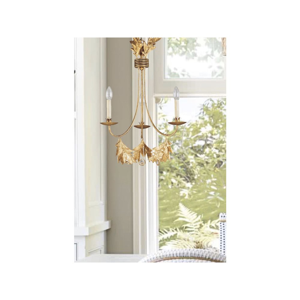 Sweet Olive French Rustic 3 Light Antiqued Gold Mini Chandelier. Picture 2