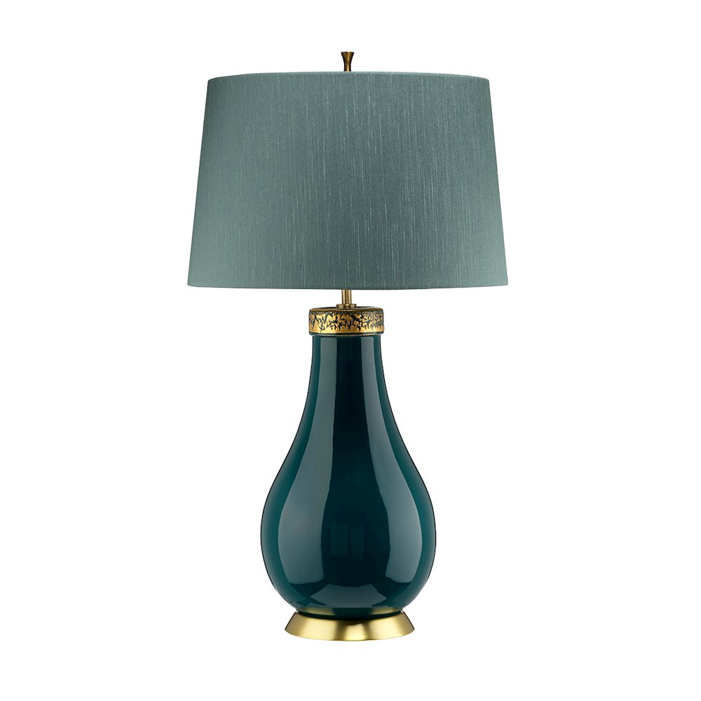 Havering Table Lamp in Azure Turquoise and Aged Brass. Picture 1