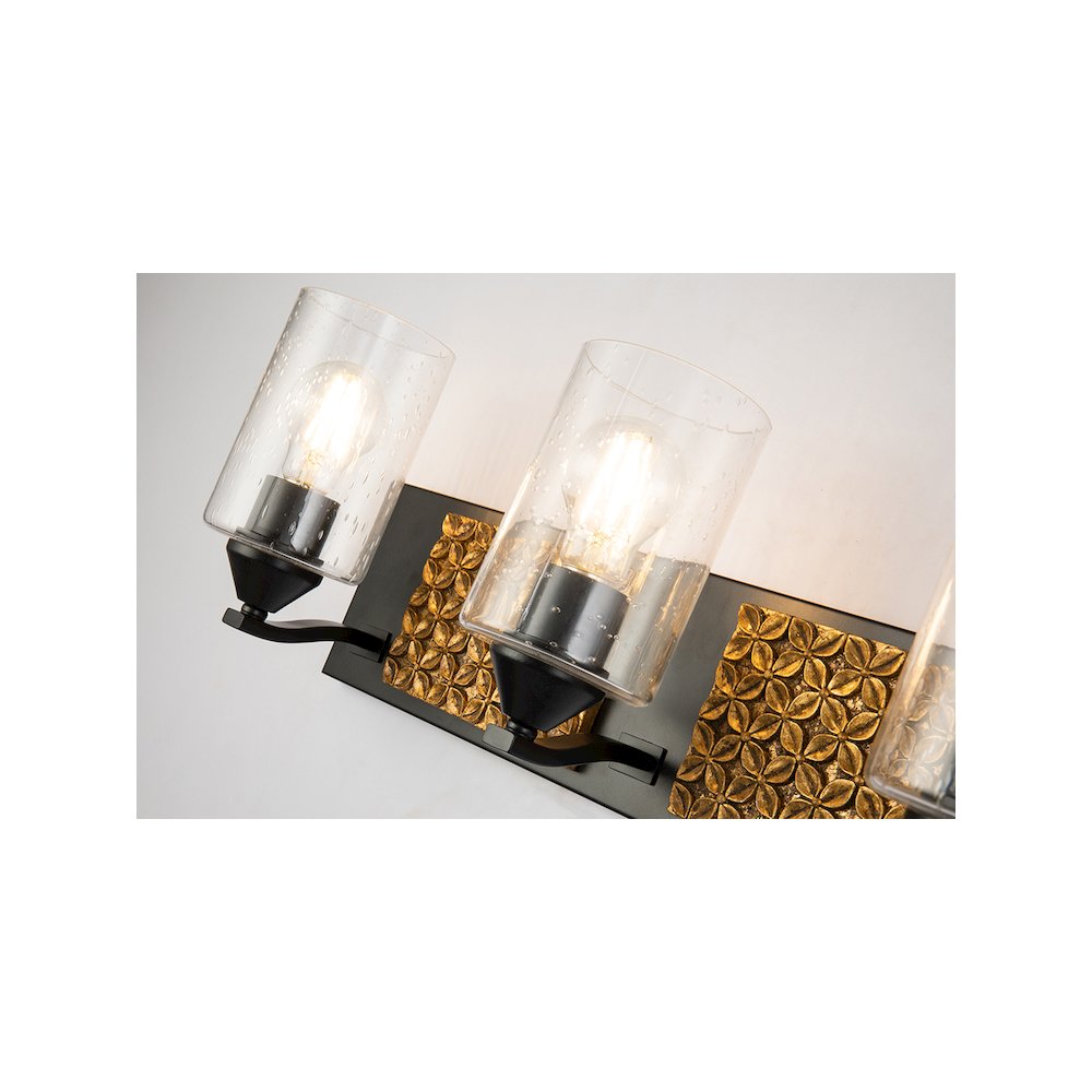 Arcadia 3 Light Bath Bar in Matte Black and Gold. Picture 5