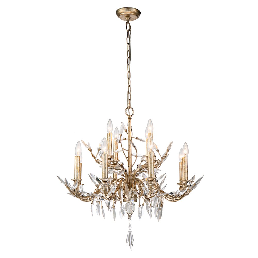 Mosaic 10 Light Antique Inspired Glam Two-Tier Gold Chandelier. Picture 1