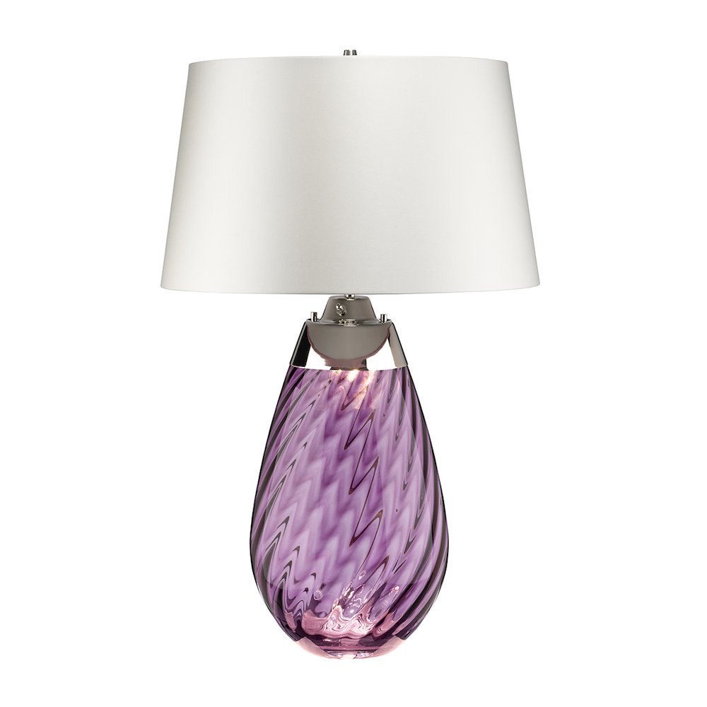 Large Lena Table Lamp in Plum with Off White Satin Shade. Picture 1