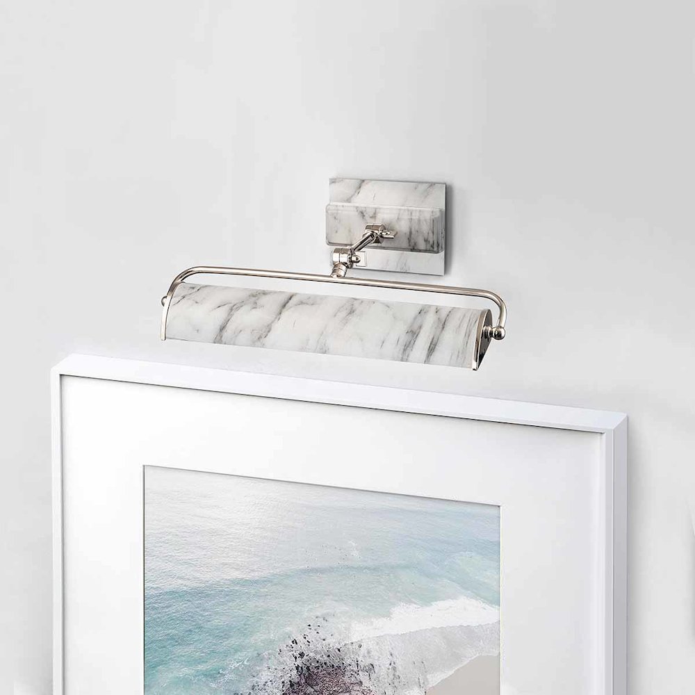 Winchfield Medium Picture Light in Polished Nickel and White Marble. Picture 5