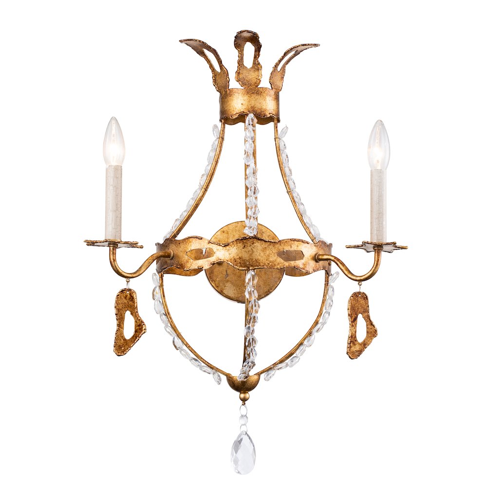 Monteleone 2-Light Sconce in Gold Leaf with Crystal Beading. Picture 1