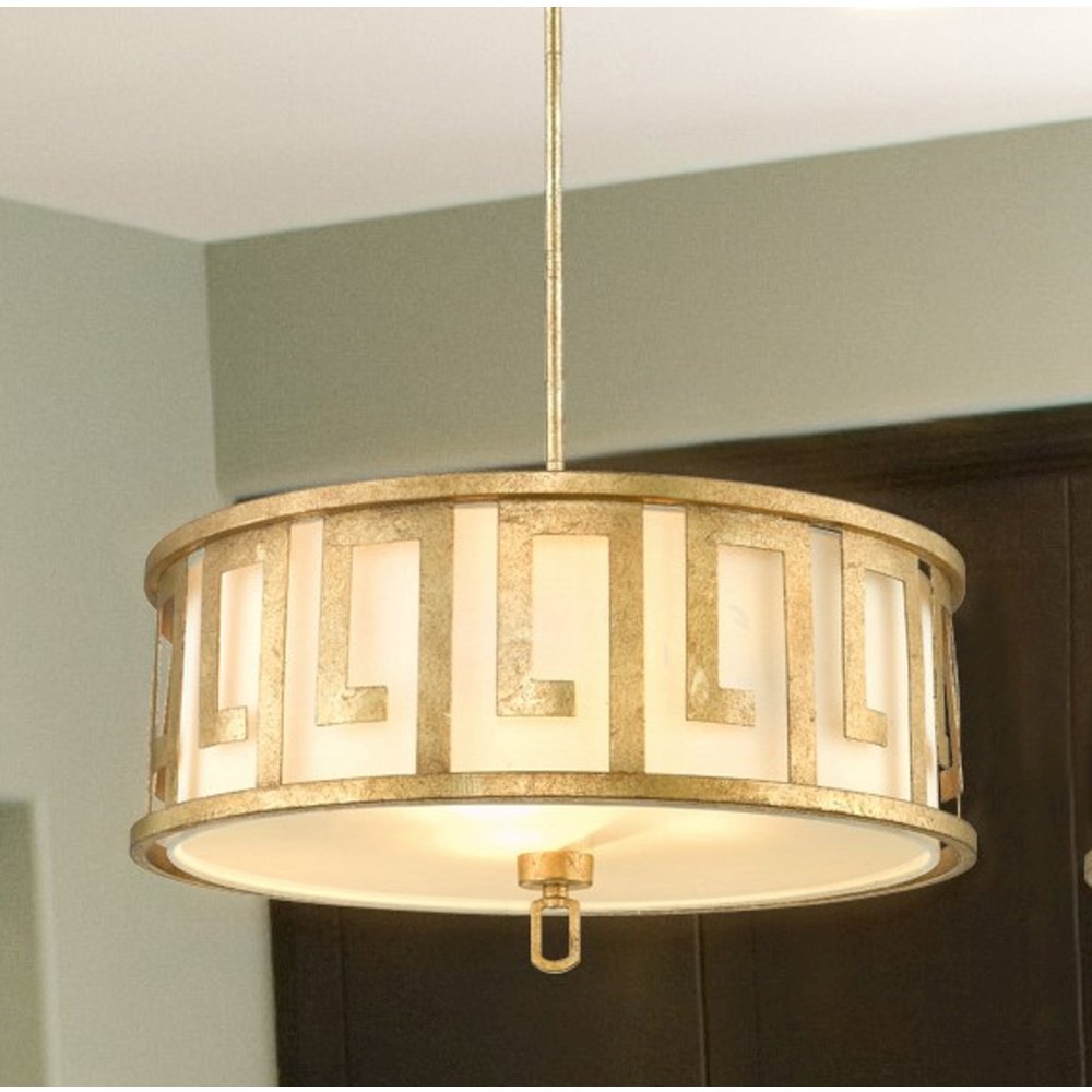 Lemuria 3 Light Duo-Mount Large Pendant - Distressed Gold, Ivory Shade. Picture 2