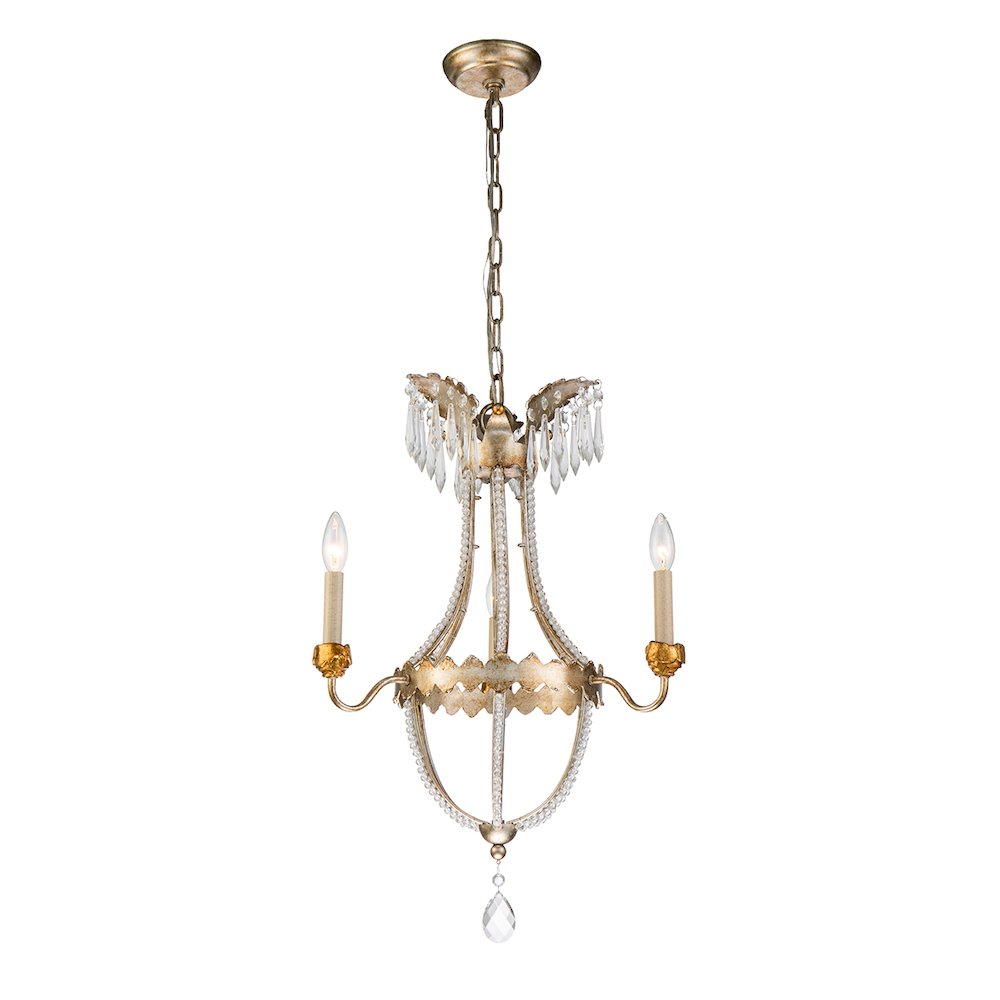 Louis 3 Light Gold and Silver Empire Chandelier. Picture 1