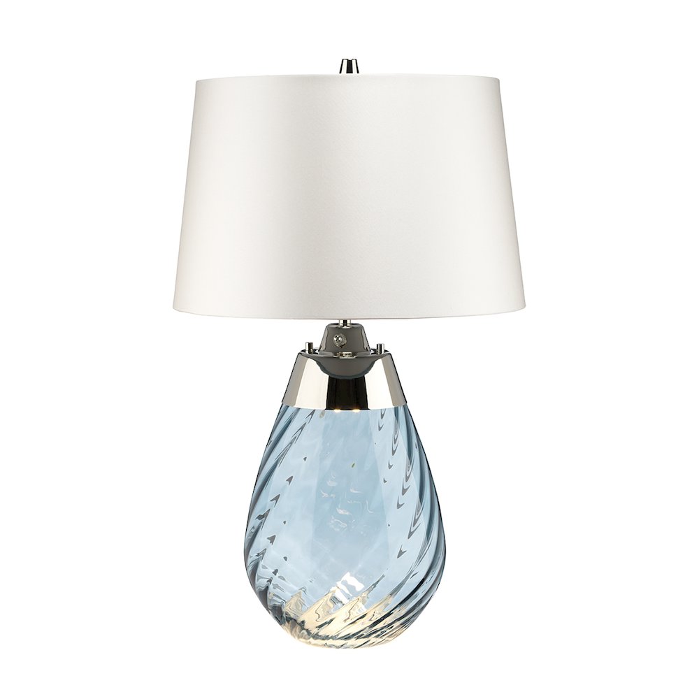 Small Lena Table Lamp in Smoke with Off White Satin Shade. Picture 1