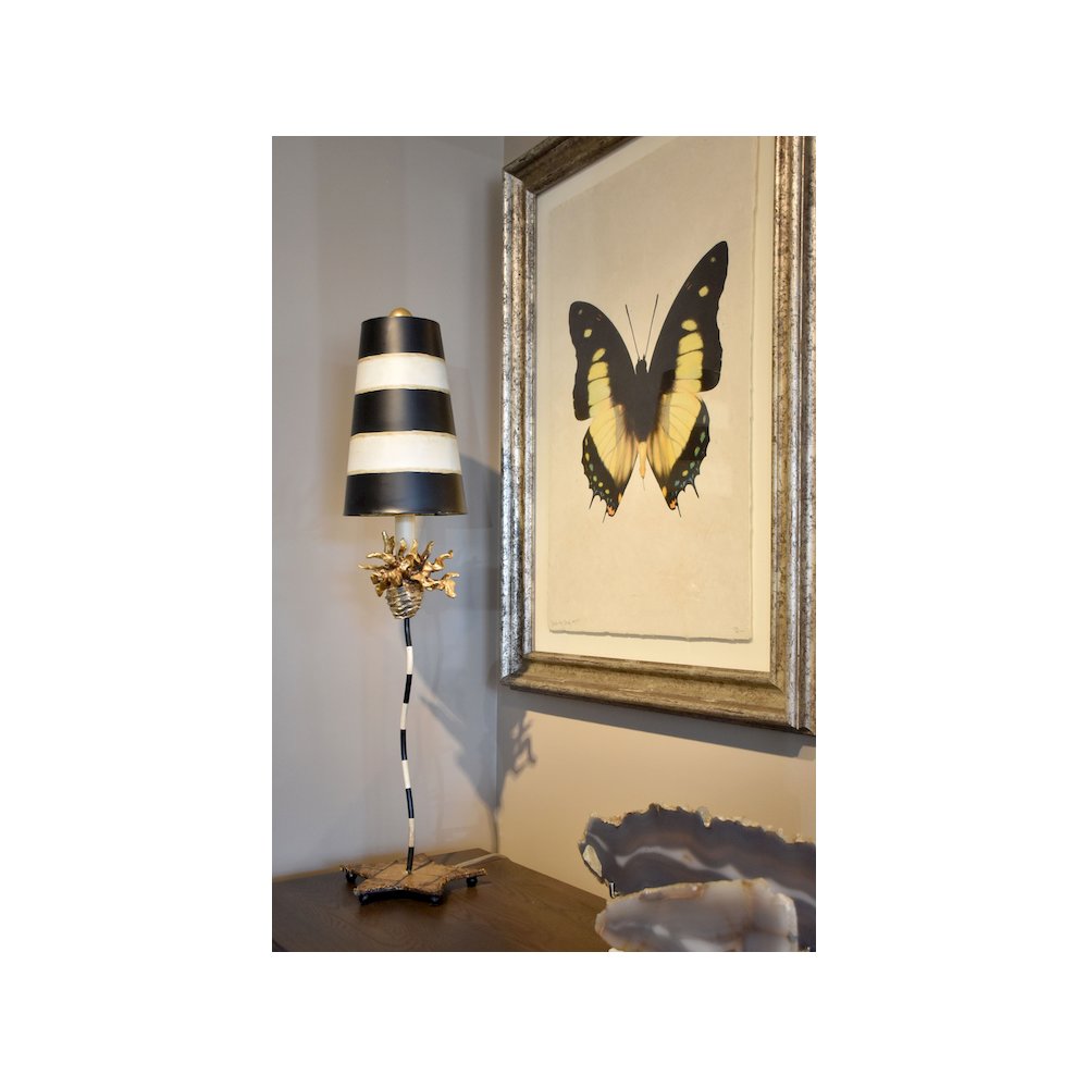 Striped Shaded La Fleur Buffet Table Lamp with Distressed Gold Accents. Picture 2
