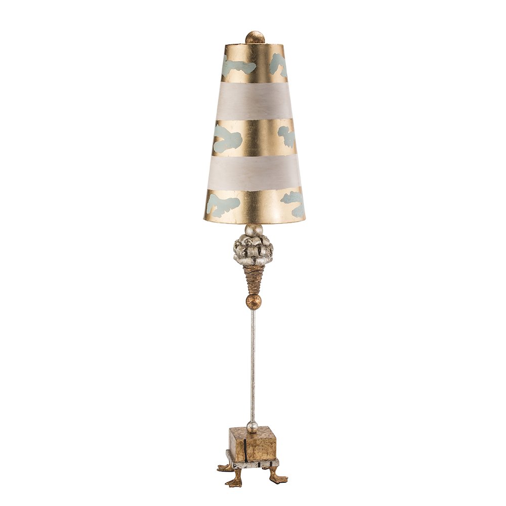Pompadour Luxe Tall Buffet Lamp in Gold with Striped Shade. Picture 1